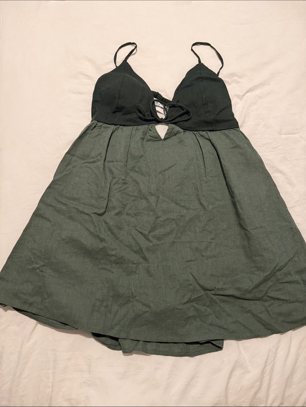 Abercrombie Tie-Front Spaghetti Strap Mini Dress in Dark Green